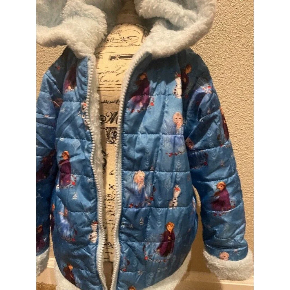 Disney Frozen Reservable (Blue & Light Blue) Puffer Jacket with Print Size 6